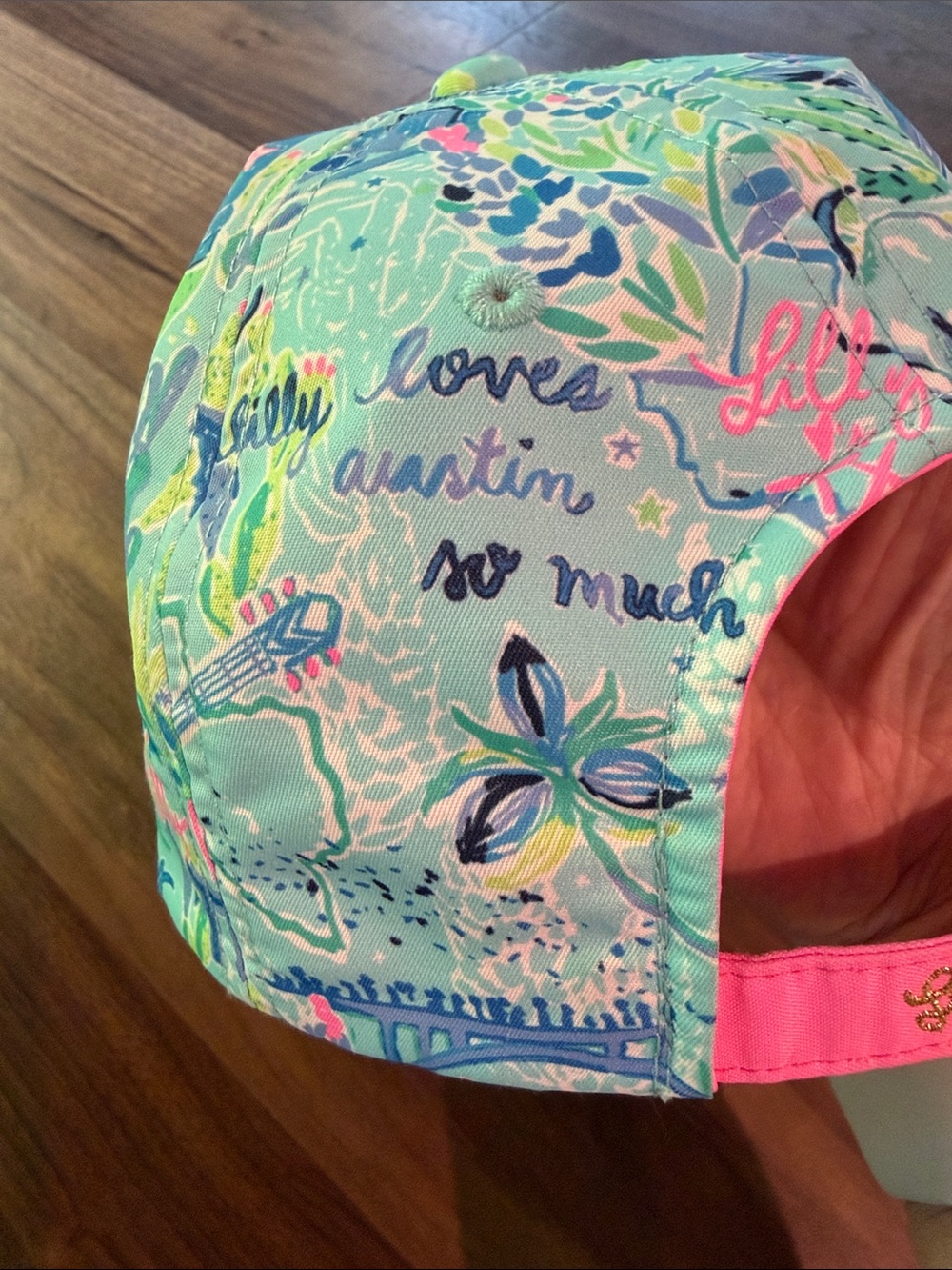 Lilly Pulitzer Mint & Pink Texas Houston Dallas Austin Print Baseball Hat - Picture 2 of 7